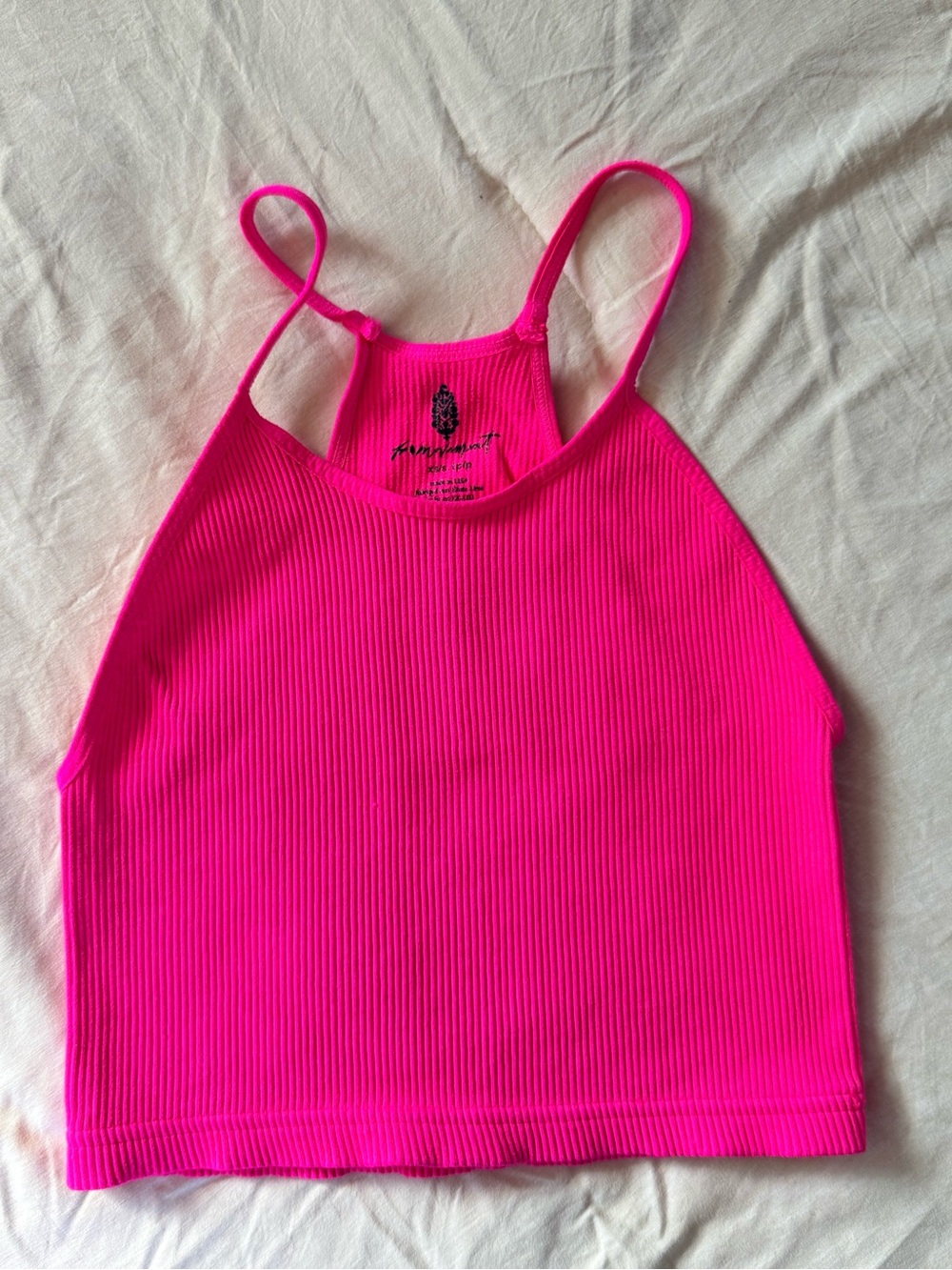 FP Movement by Free People Neon Hot Pink Ribbed Halter Crop Tank